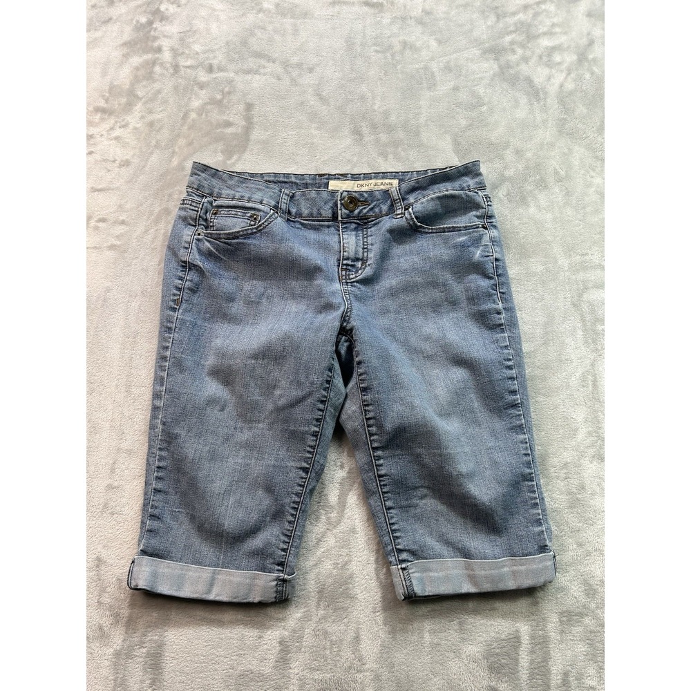 Vintage Y2K DKNY Womens Sz 8 Blue Jeans Cuffed Capri Low Rise Stretch Low Rise